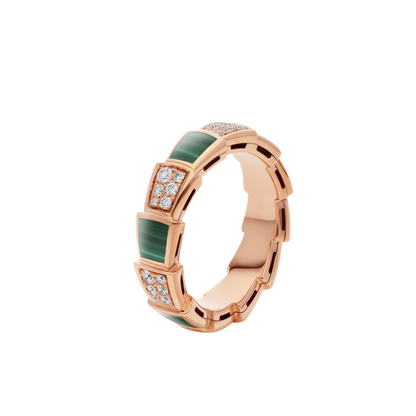 [Love More]SERPENTI RING PINK GOLD MALACHITE DIAMOND PAVED 4MM