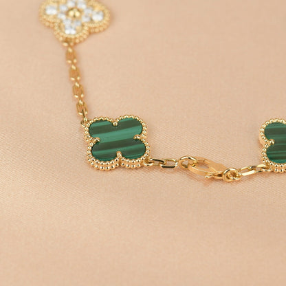 [Love More]CLOVER  5 MOTIF MALACHITE DIAMOND BRACELET