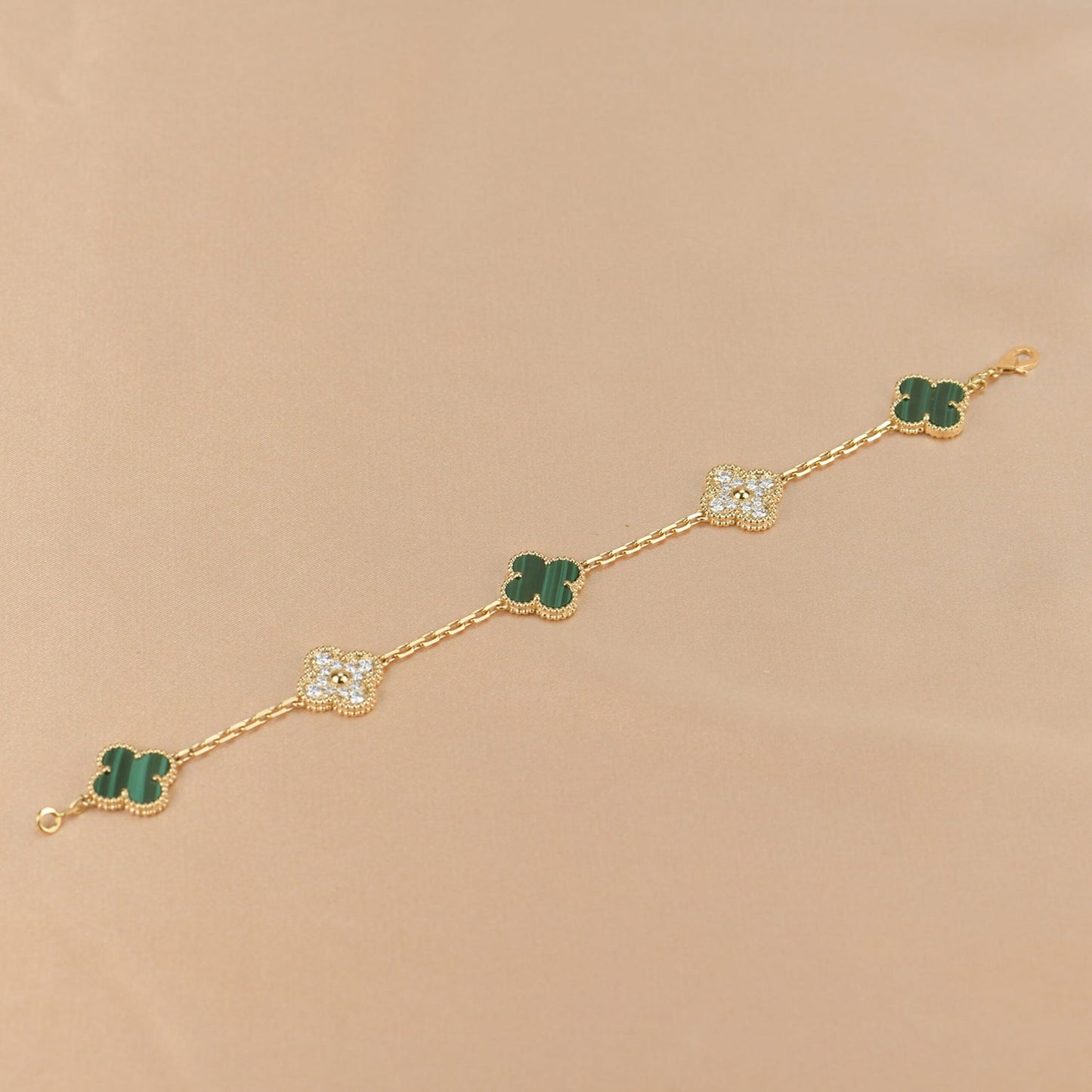 [Love More]CLOVER  5 MOTIF MALACHITE DIAMOND BRACELET