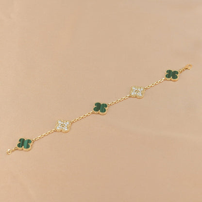 [Love More]CLOVER  5 MOTIF MALACHITE DIAMOND BRACELET