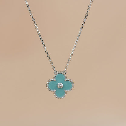 [Love More]CLOVER 15MM DIAMOND SVRES PORCELAIN  NECKLACE SILVER