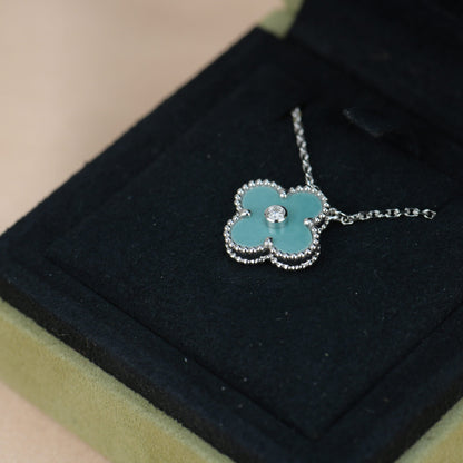 [Love More]CLOVER 15MM DIAMOND SVRES PORCELAIN  NECKLACE SILVER