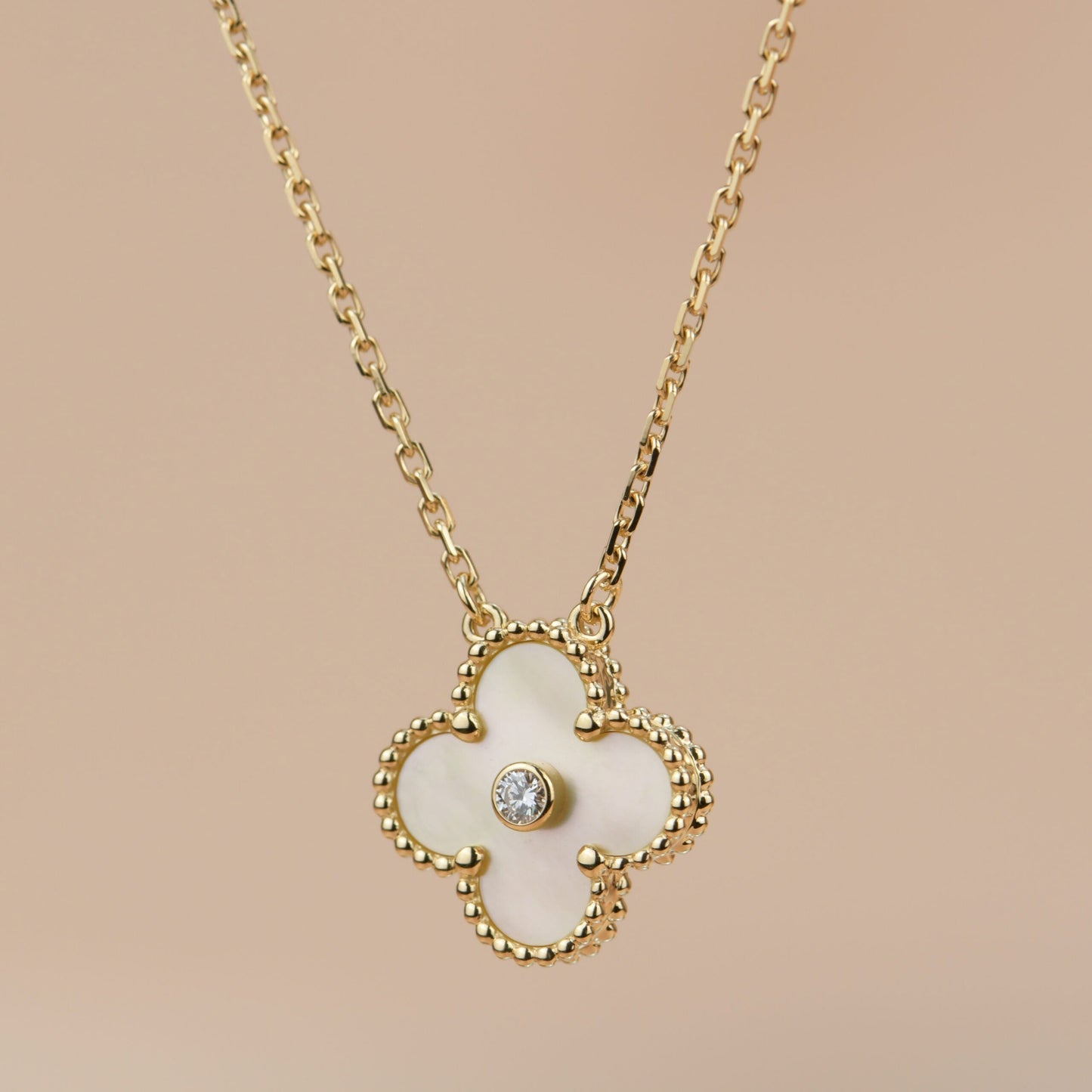 [Love More]CLOVER 15MM DIAMOND GOLD MOTHER OF PEARL NECKLACE