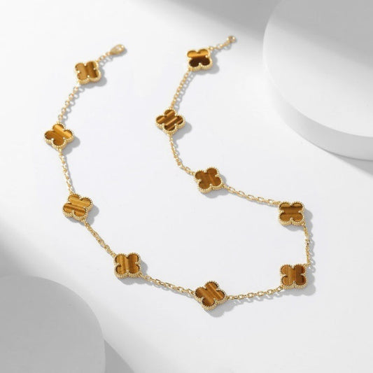 [Love More]CLOVER 10 MOTIFS TIGER EYE NECKLACE