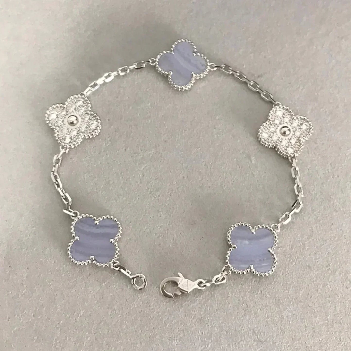 [Love More]CLOVER  5 MOTIF DIAMOND PURPLE CHALCEDONY BRACELET SILVER