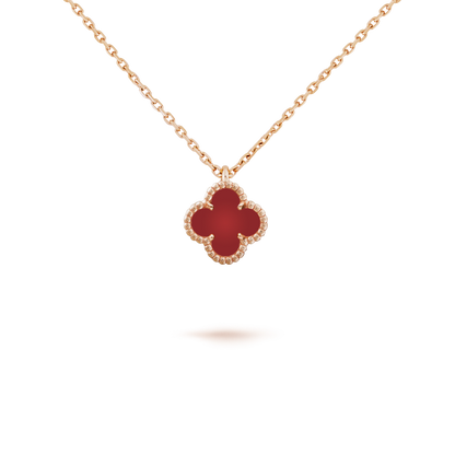 [Love More]CLOVER MINI 9.5MM WHITE CARNELIANS NECKLACE