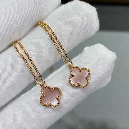 [Love More]CLOVER 15MM PINK MOTHER-OF-PEARL SINGLE FLOWER NECKLACE