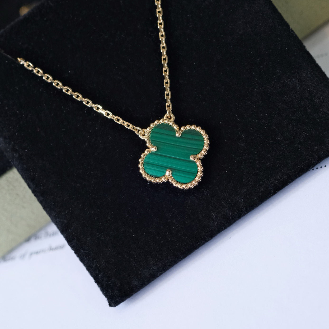 [Love More]CLOVER 15MM MALACHITE SINGLE FLOWER  NECKLACE