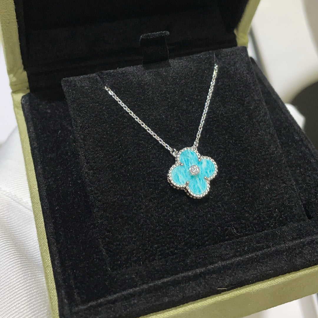 [Love More]CLOVER 15MM DIAMOND SVRES PORCELAIN  NECKLACE SILVER