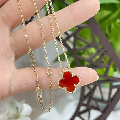 [Love More]CLOVER 15MM CARNELIAN SINGLE FLOWER NECKLACE