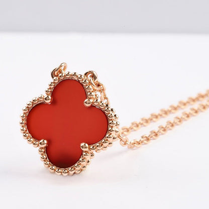 [Love More]CLOVER 15MM CARNELIAN SINGLE FLOWER NECKLACE