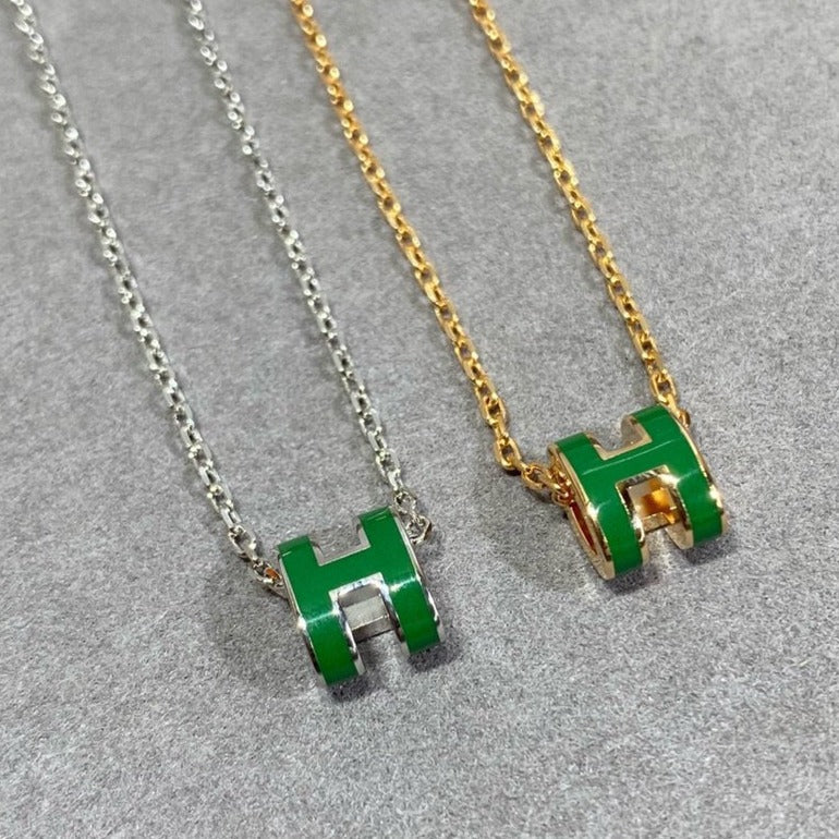 [Love More]POP H GREEN NECKLACE SILVER AND GOLD