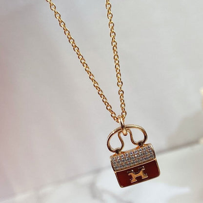 [Love More]CONSTANCE RED PEDANT PINK GOLD NECKLACE