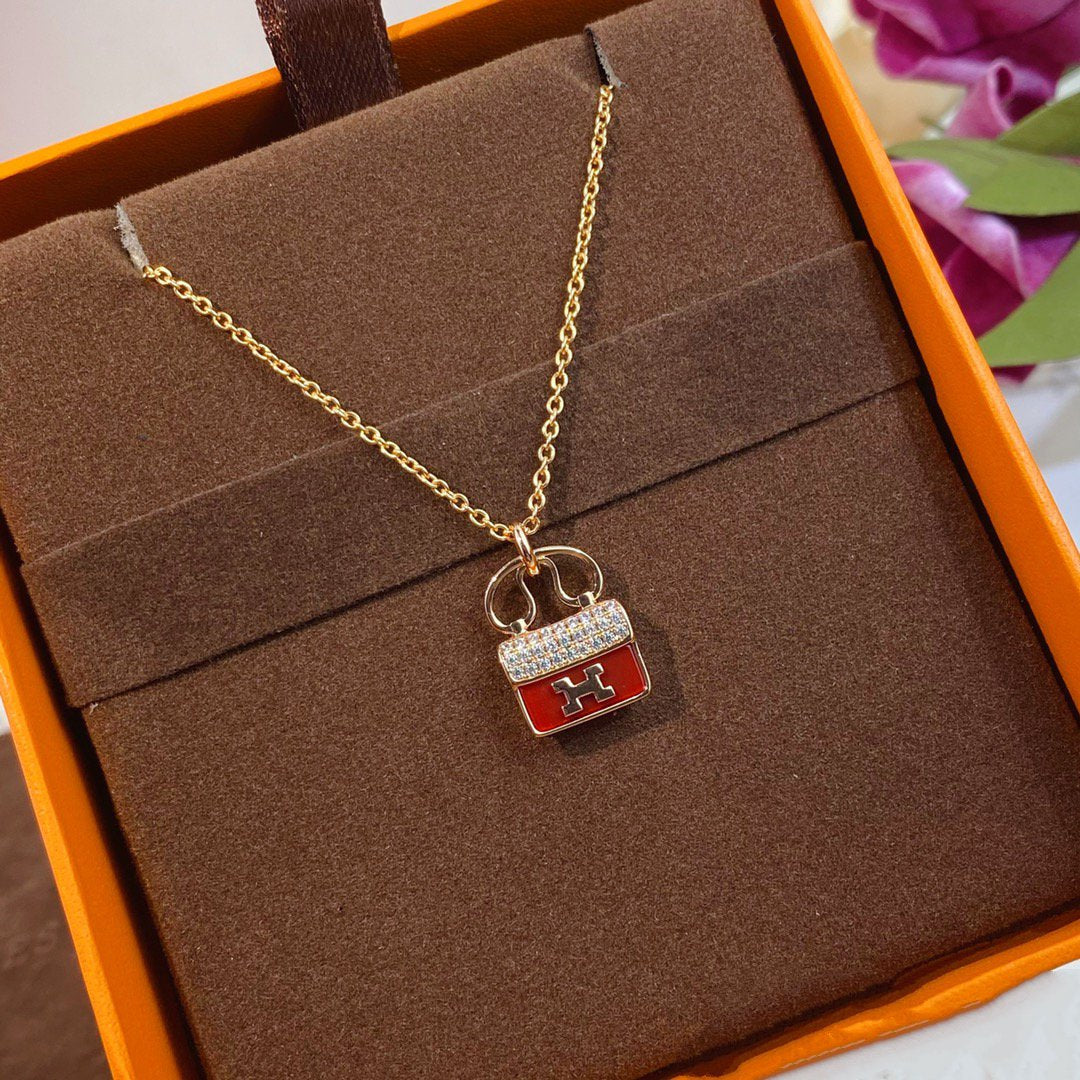 [Love More]CONSTANCE RED PEDANT PINK GOLD NECKLACE