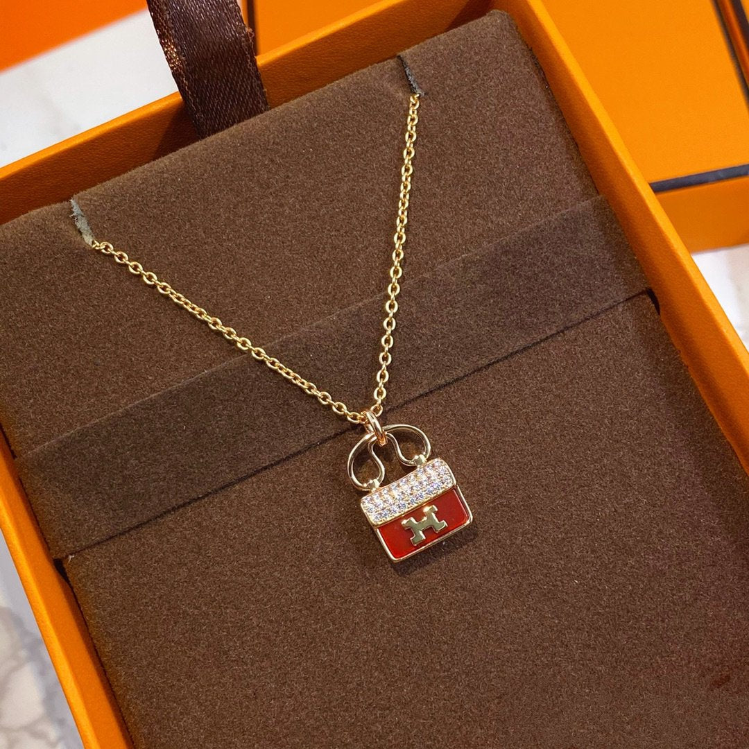 [Love More]CONSTANCE RED PEDANT PINK GOLD NECKLACE