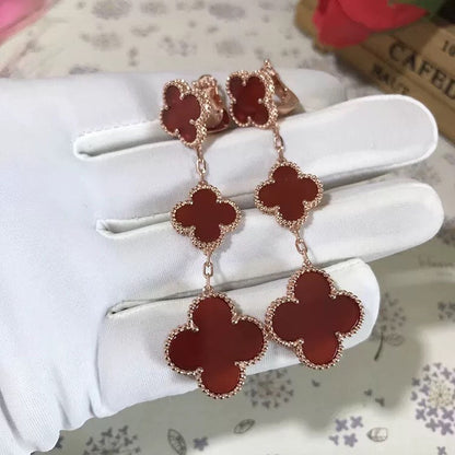 [Love More]CLOVER 3 MOTIF CARNELIAN DROP EARRINGS