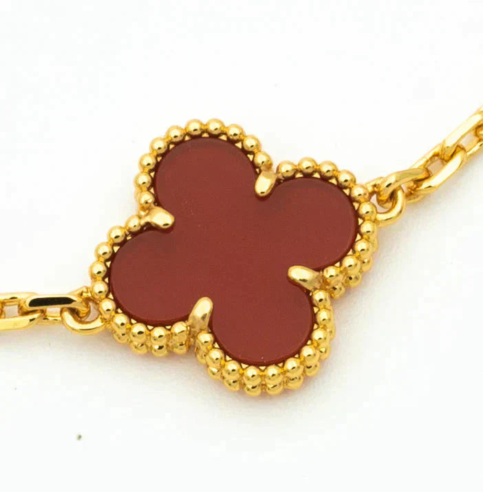 [Love More]CLOVER  5 MOTIFS CARNELIAN GOLD BRACELET