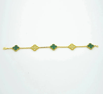 [Love More]CLOVER  5 MOTIF MALACHITE DIAMOND BRACELET