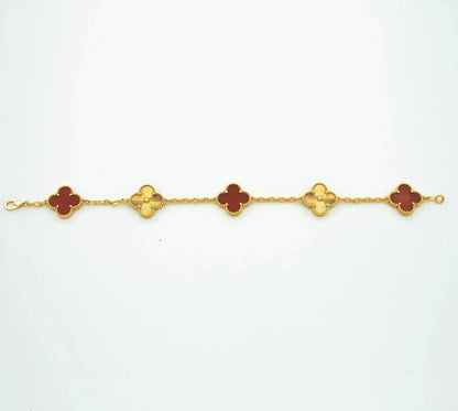 [Love More]CLOVER  5 MOTIFS CARNELIAN GOLD BRACELET