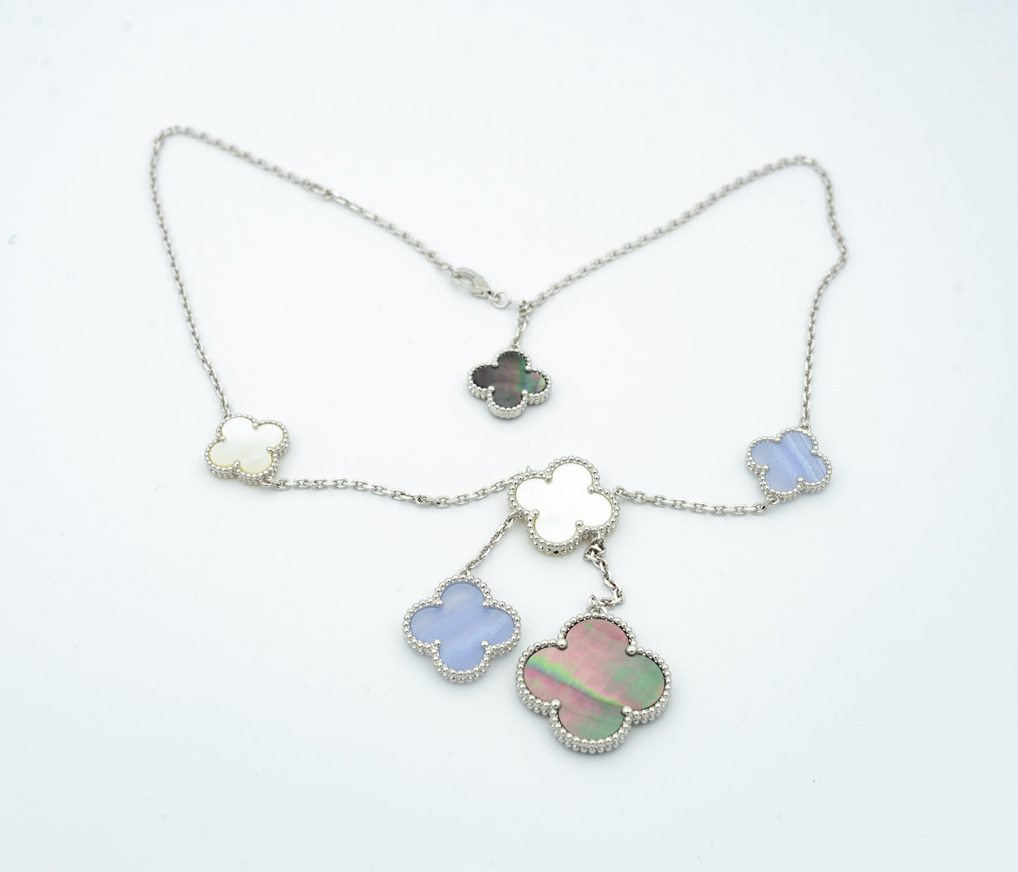 [Love More]CLOVER MOP CHALCEDONY NECKLACE SILVER 6 MOTIF