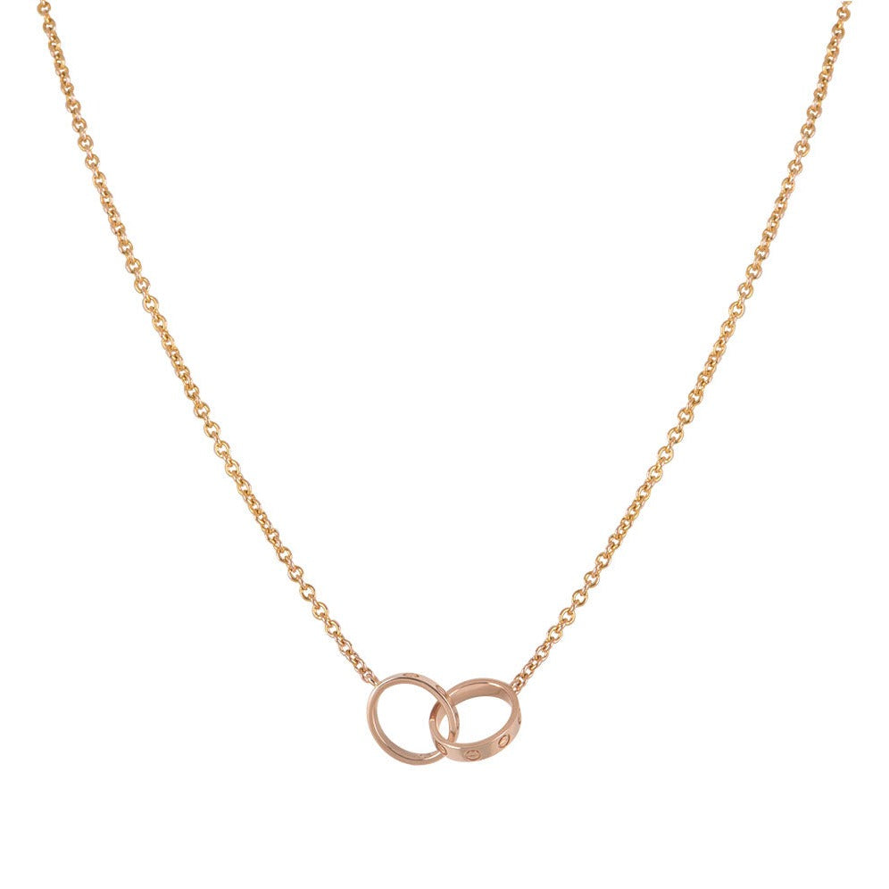 [Love More]LOVE NECKLACE DOUBLE RING PINK GOLD