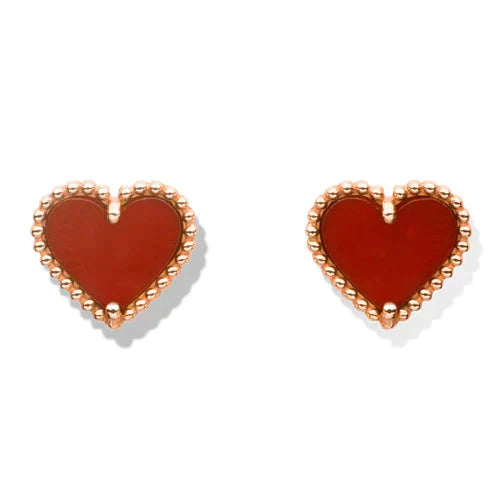 [Love More]HEART CARNELIAN STUD EARRINGS