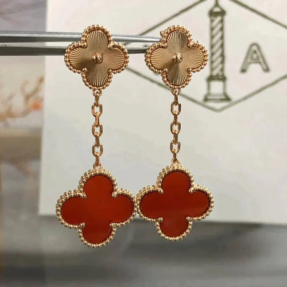 [Love More]CLOVER 2 MOTIF  LASER CARNELIAN EARRINGS