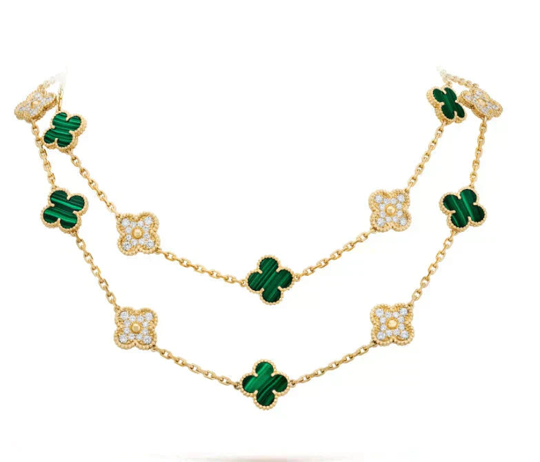 [Love More]CLOVER 20 MOTIFS MALACHITE DIAMOND NECKLACE