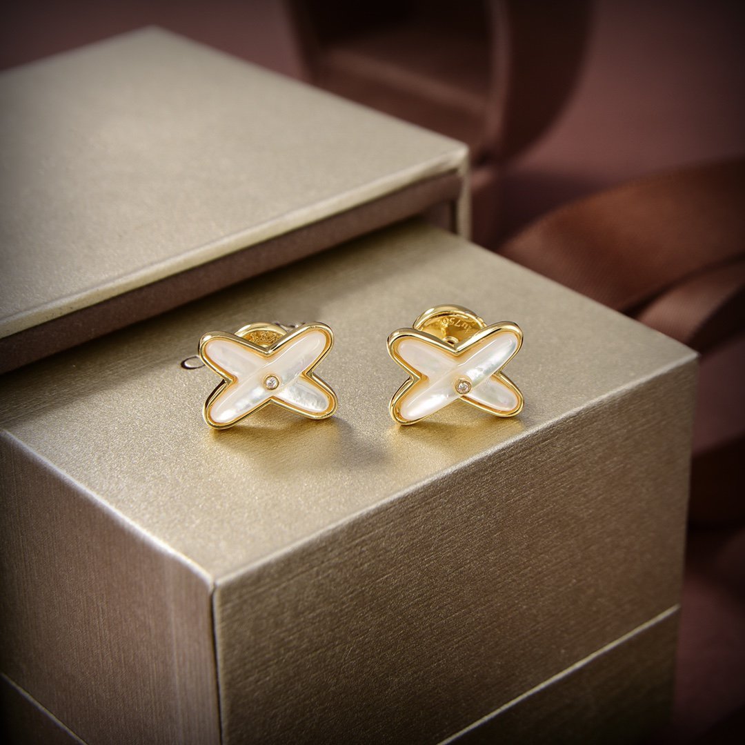 [Love More]JEUX DE WHITE MOP GOLD DIAMOND EARRINGS