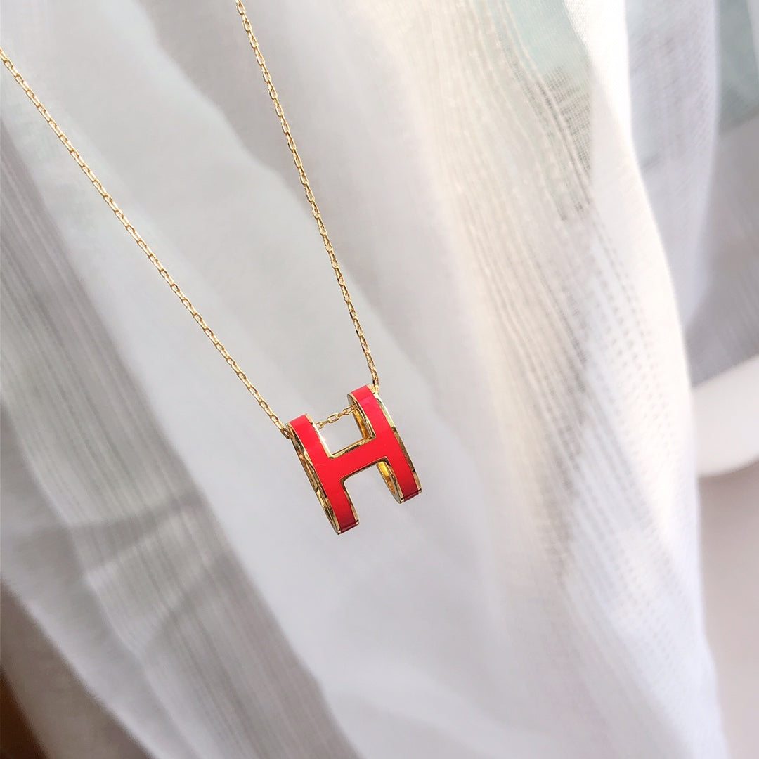 [Love More]HM CLIC RED ENAMEL GOLD NECKLACE