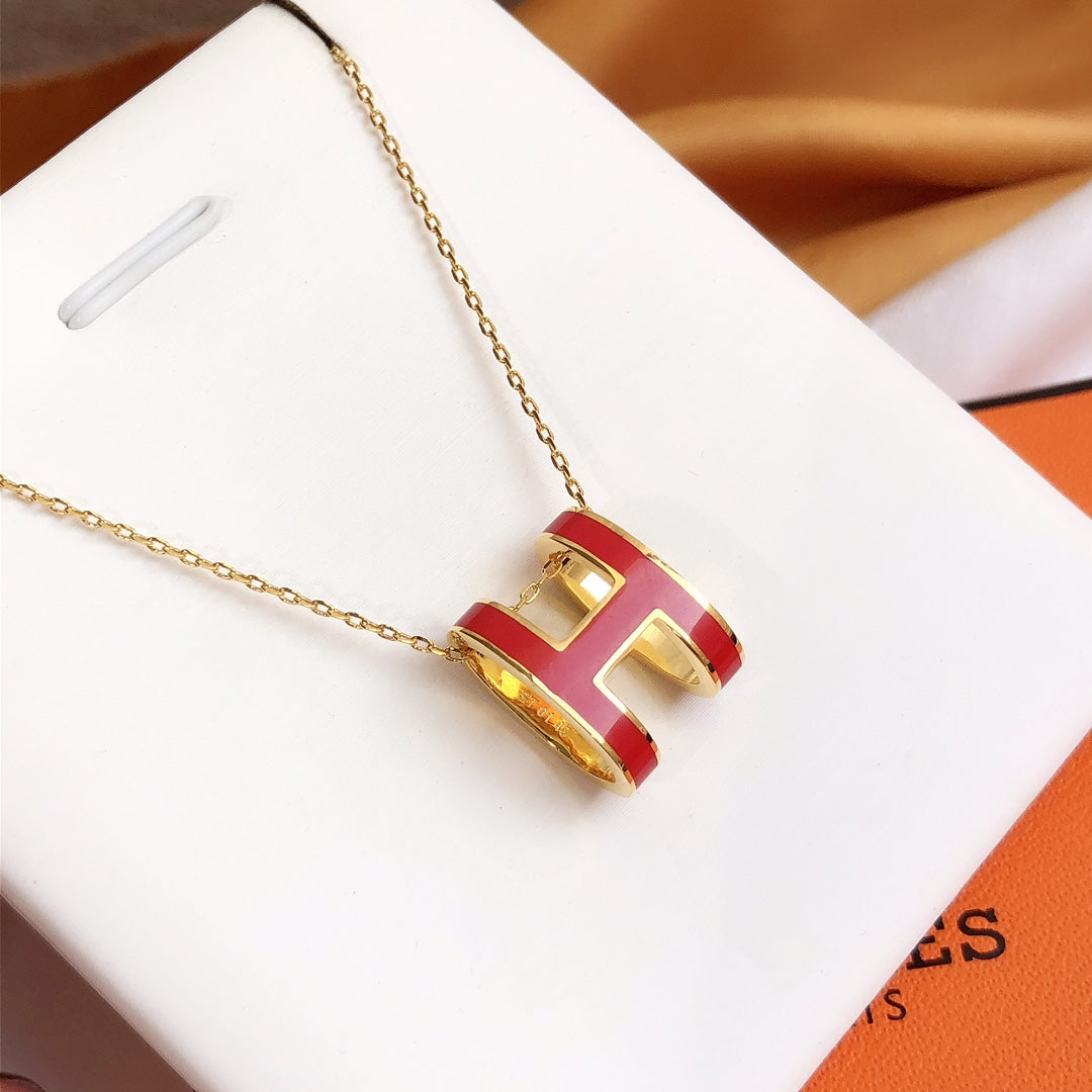 [Love More]HM CLIC RED ENAMEL GOLD NECKLACE