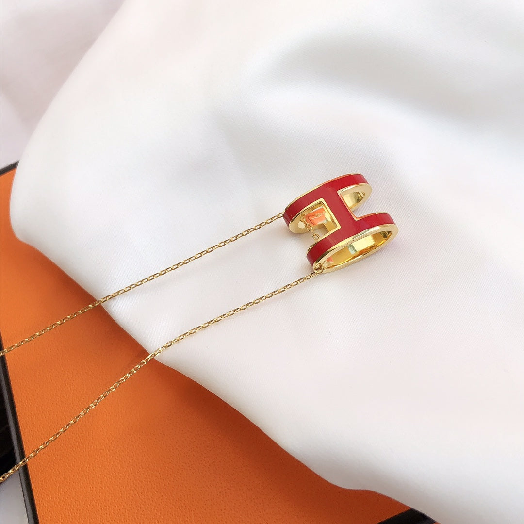 [Love More]HM CLIC RED ENAMEL GOLD NECKLACE