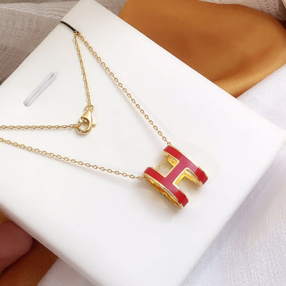 [Love More]HM CLIC RED ENAMEL GOLD NECKLACE