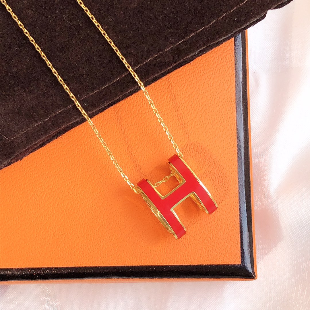 [Love More]HM CLIC RED ENAMEL GOLD NECKLACE