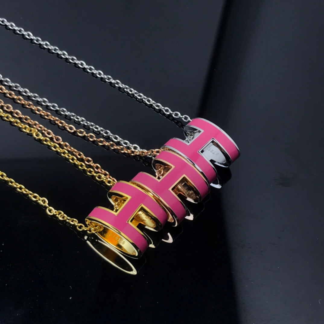 [Love More]H NECKLACE PINK