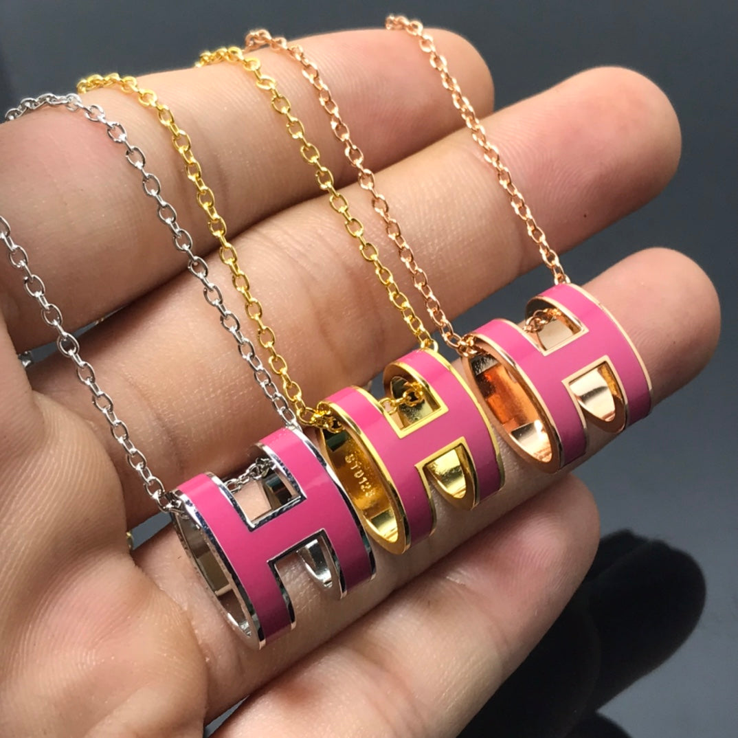 [Love More]H NECKLACE PINK