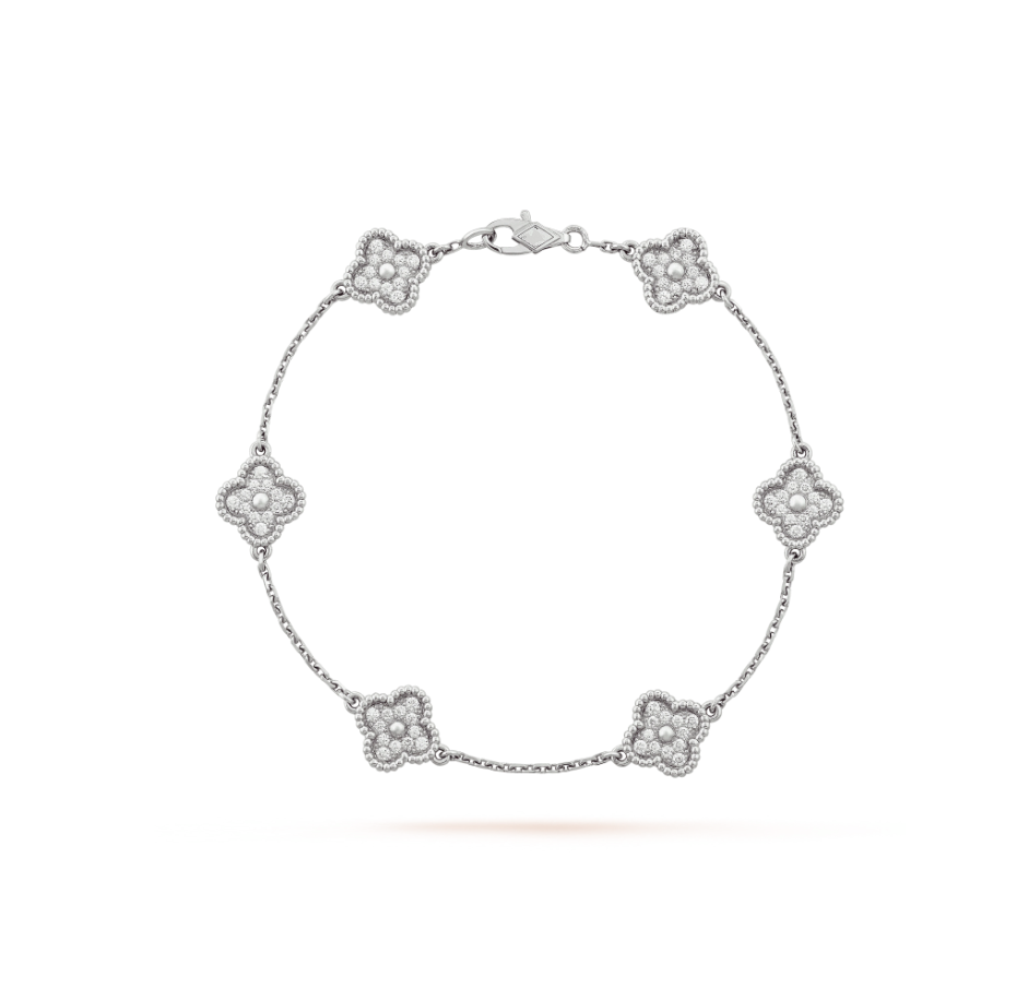 [Love More]CLOVER 6 MOTIF SILVER DIAMOND BRACELET