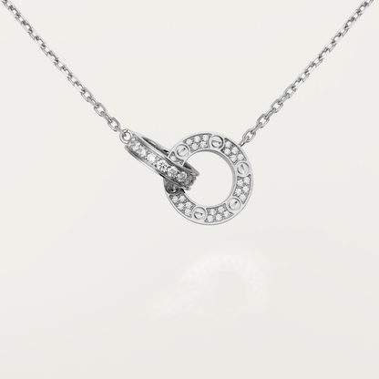 [Love More]LOVE 7.6MM NECKLACE ROSE GOLD AND SILVER  FULL DIAMOND