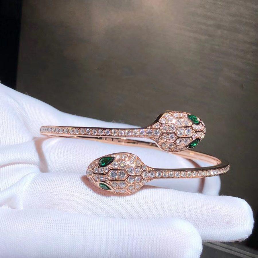 [Love More]SERPENTI BRACELET PINK GOLD MALACHITE DIAMOND DOUBLE SNAKE