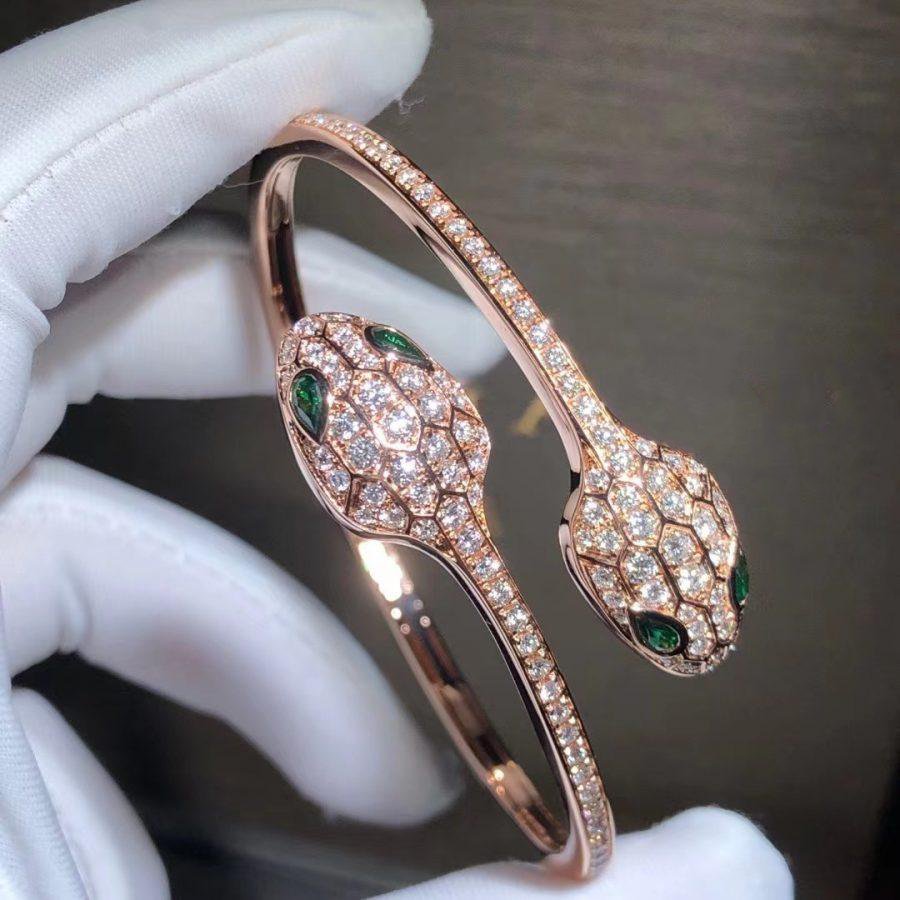 [Love More]SERPENTI BRACELET PINK GOLD MALACHITE DIAMOND DOUBLE SNAKE