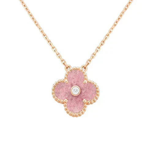 [Love More]CLOVER 15MM DIAMOND RHODONITE NECKLACE