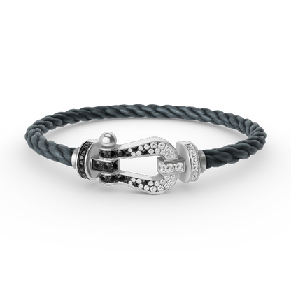 [Love More]FORCE LARGE HORSESHOE BLACK WHITE DIAMOND BRACELET SILVER