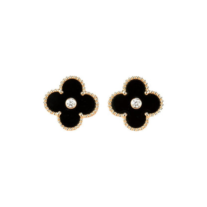 [Love More]CLOVER MEDIUM 1 MOTIFS ONYX DIAMOND EARRINGS