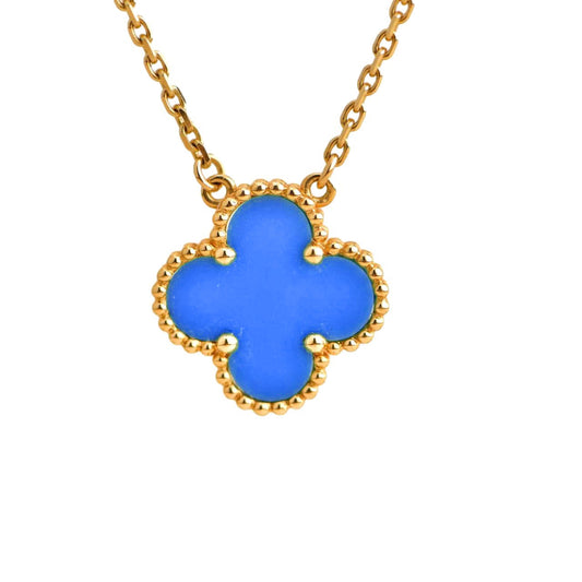 [Love More]CLOVER 15MM BLUE AGATE NECKLACE