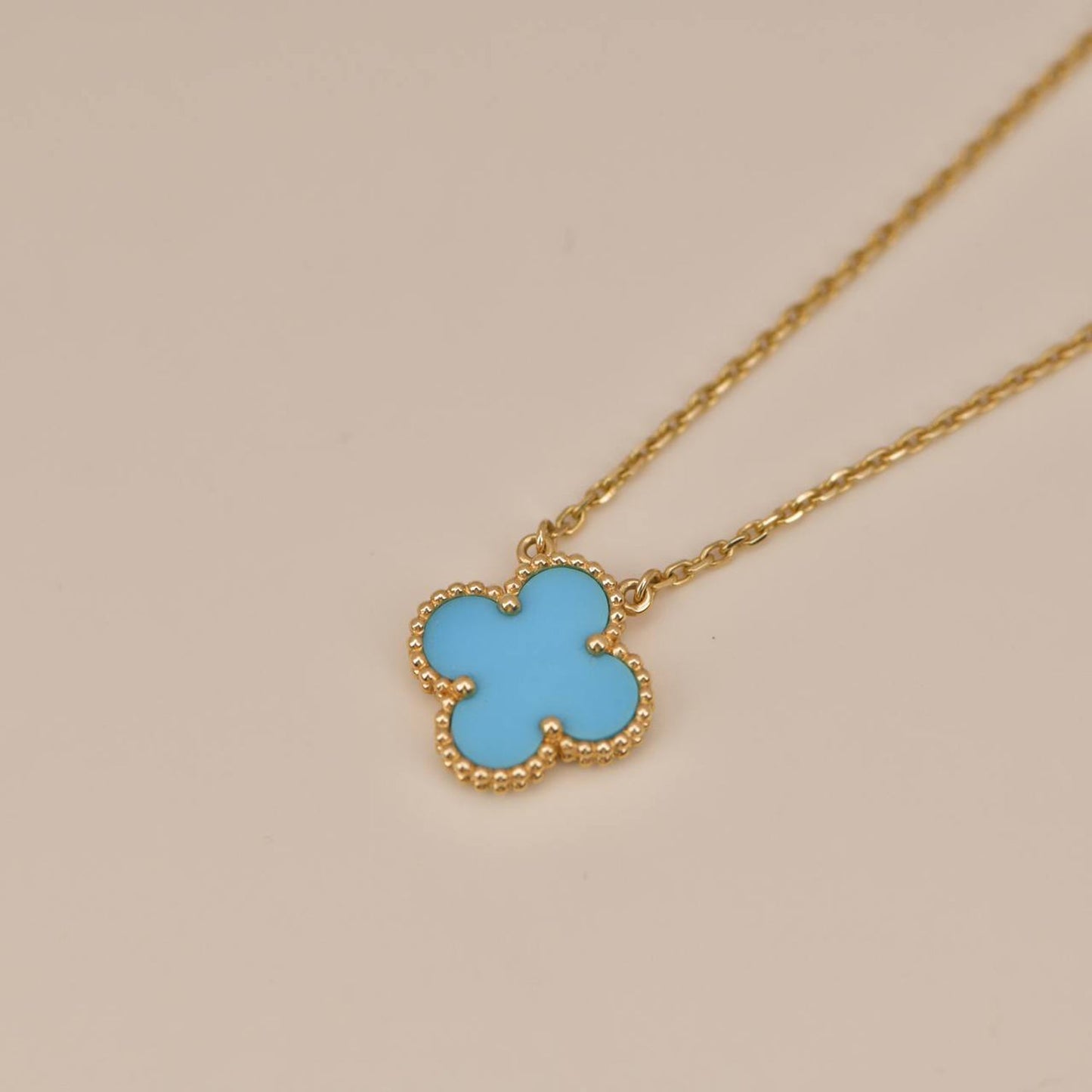 [Love More]CLOVER 15MM VINTAGE TURQUOISE NECKLACE