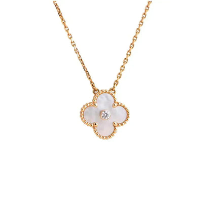 [Love More]CLOVER 15MM DIAMOND WHITE FRITILLARIA NECKLACE