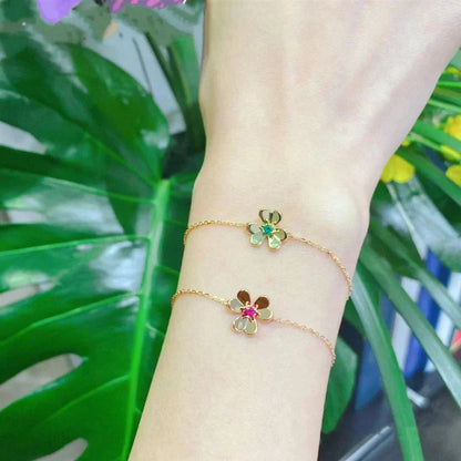 [Love More]FRIVOLE GOLD FLOWER PINK MALACHITE BRACELET