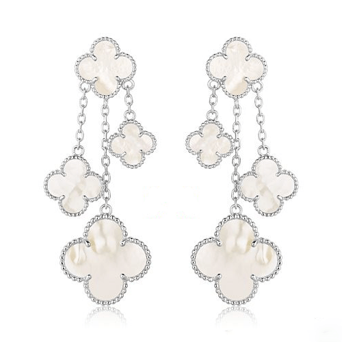 [Love More]CLOVER EARRINGS WHITE MOP 4 MOTIFS SILVER