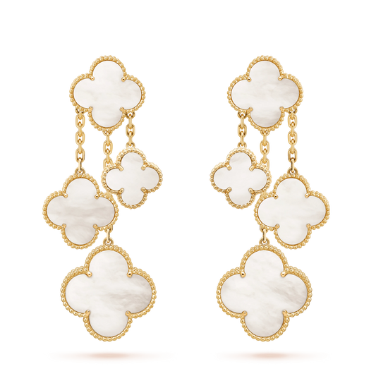 [Love More]CLOVER EARRINGS WHITE MOP 4 MOTIFS GOLD