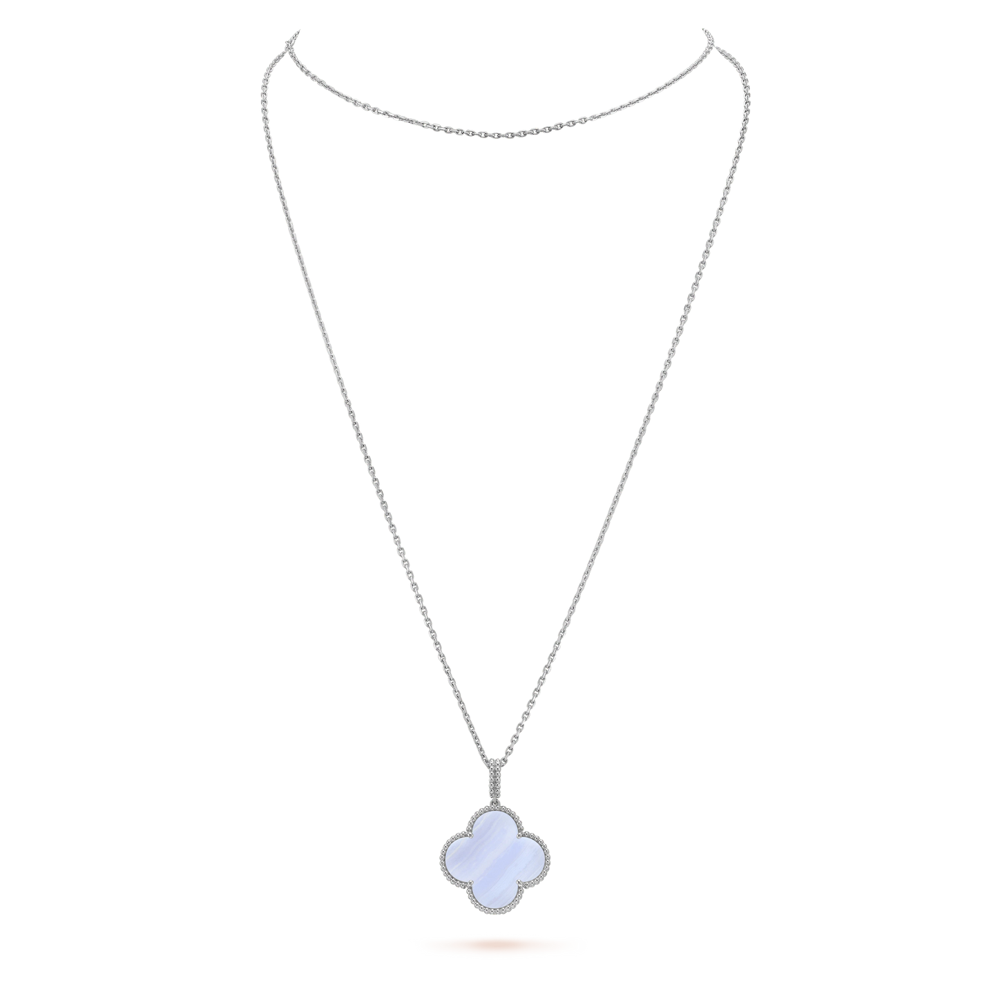 [Love More]CLOVER SILVER CHALCEDONY BIG CLOVER NECKLACE